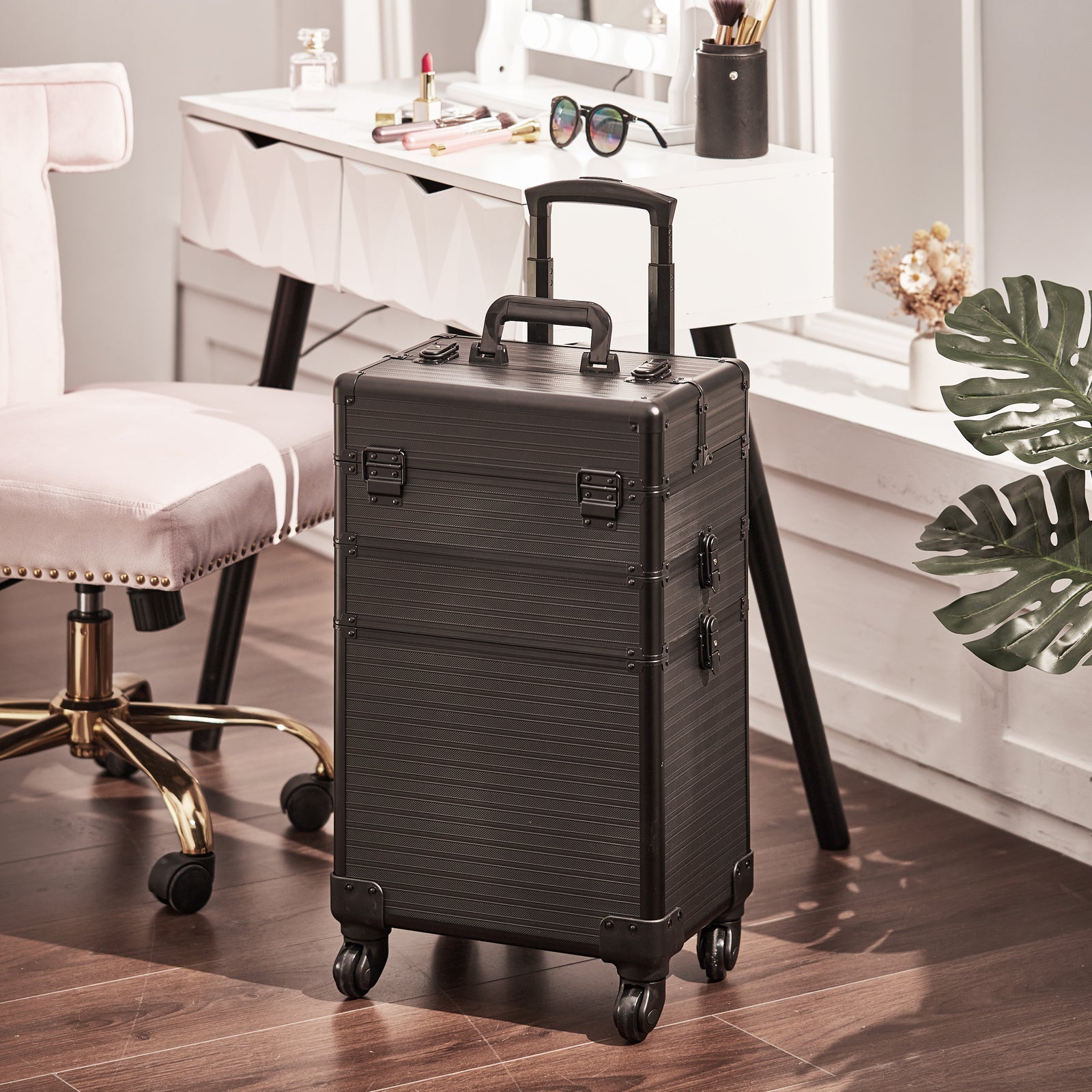 3in1 Cosmetic Train Case med aftagelig skønhed opbevaringsboks, sort - Image 2