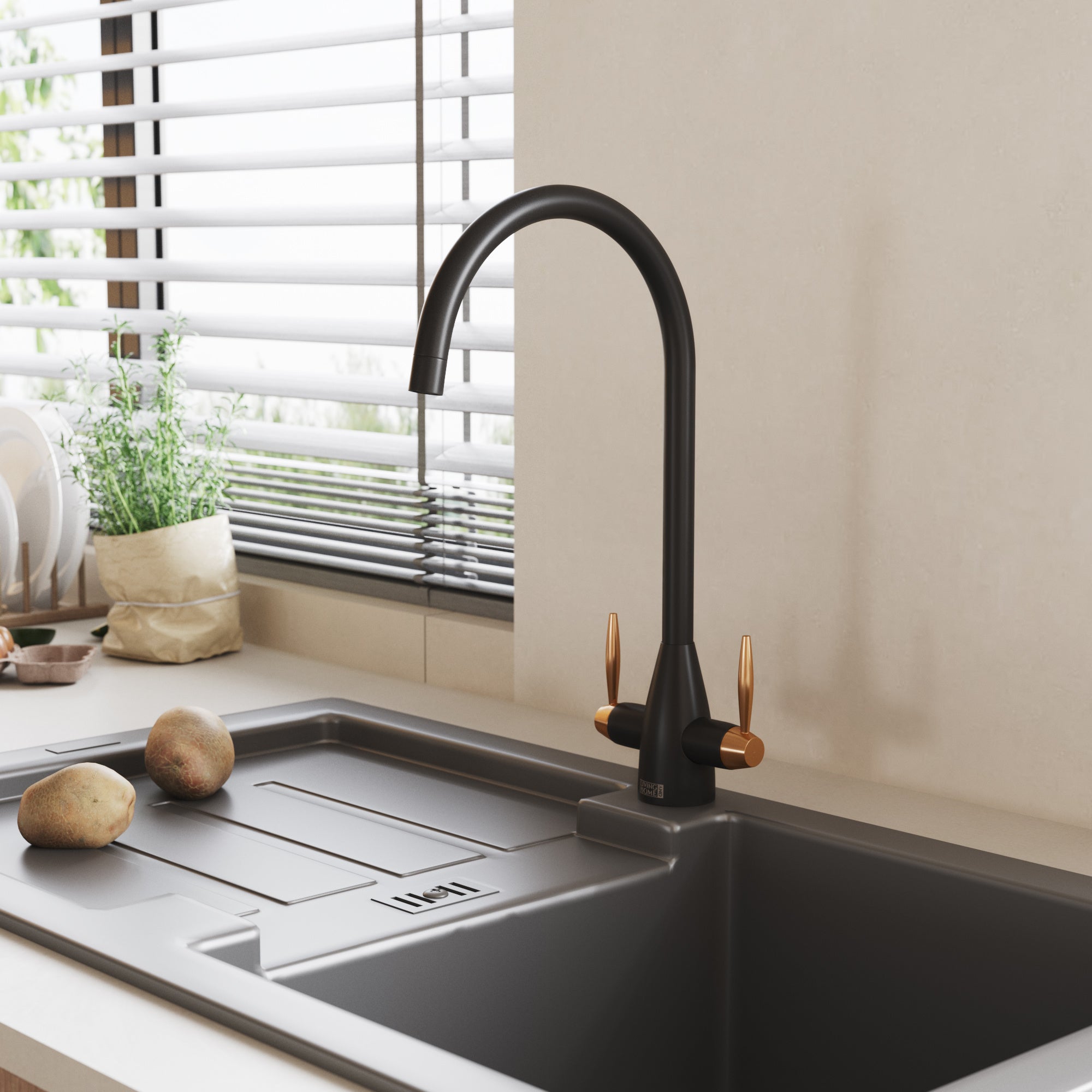 Sort tvillinghåndtag Mono Kitchen Mixer - Image 3