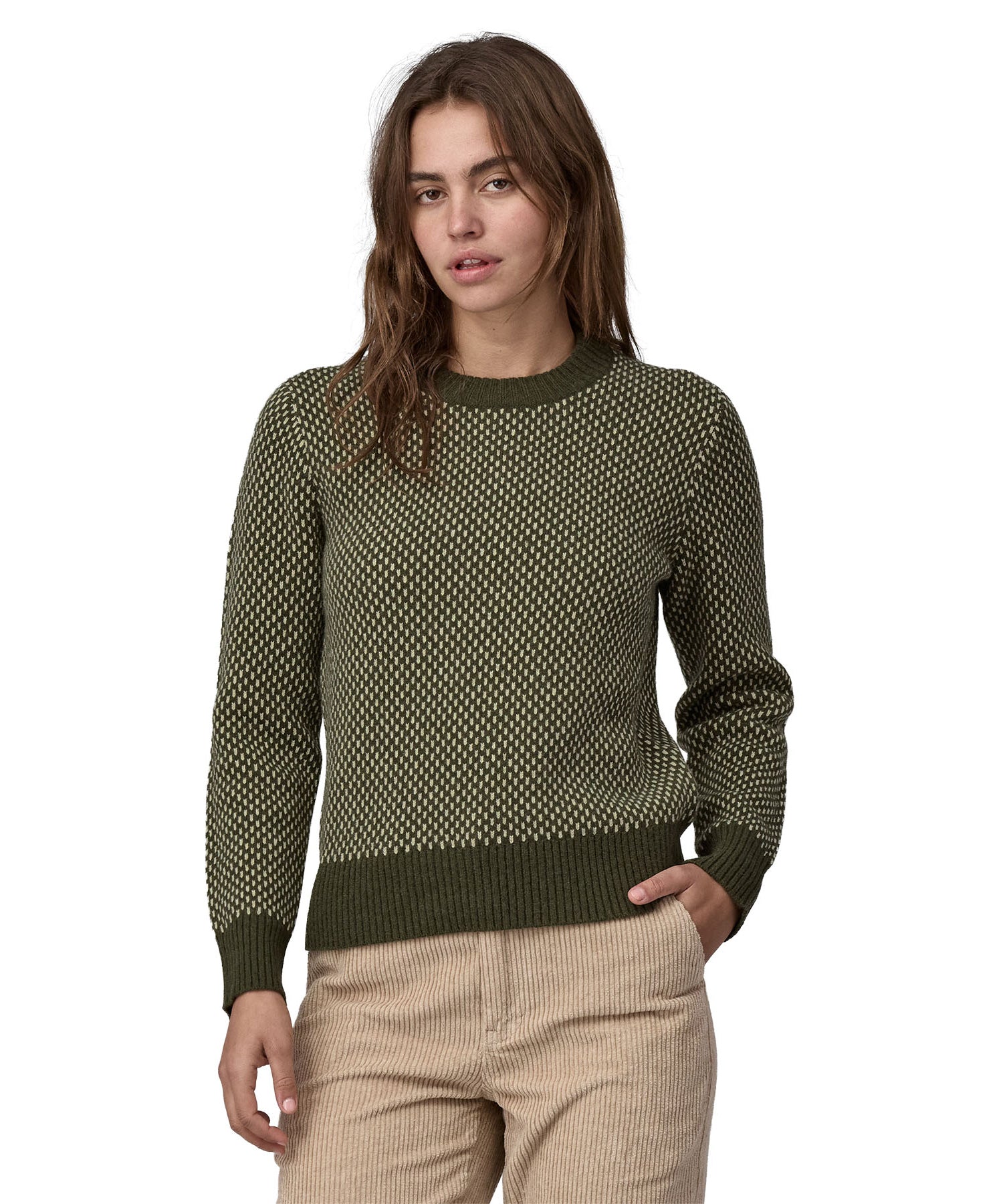 Patagonia Kvinders genanvendte uldblanding Crewneck Sweater - Needle Green - Image 2