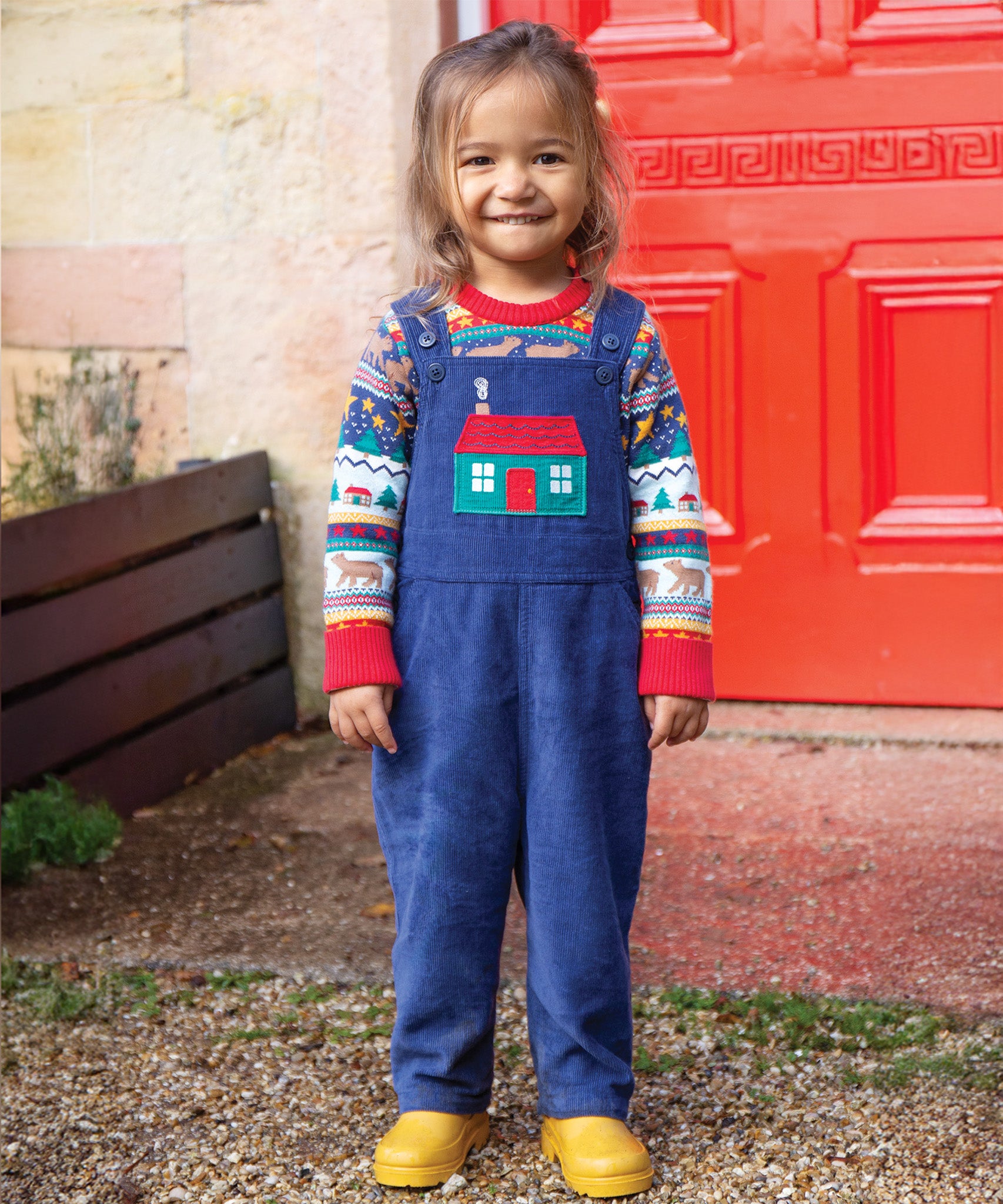 Frugi Durgan Cord Dungarees - Navy Blue/Winter Cottage - Image 2